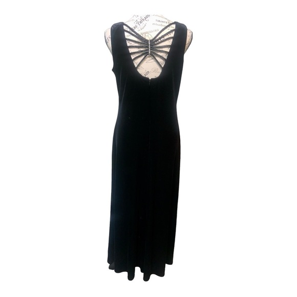 Another Thyme Vintage Black Velvet Rhinestone Maxi Dress Old Hollywood Glam 20’s - Picture 2 of 5